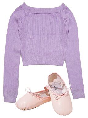 Girls Ballet Slippers Size 2ML With Lavender Dance Sweater Bundle